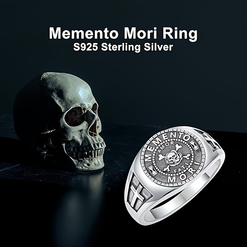 Memento Mori Skull Ring, 925 Sterling Silver, Unisex Gift